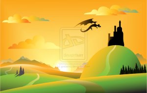 Dragon_and_castle_landscape_by_grebenru